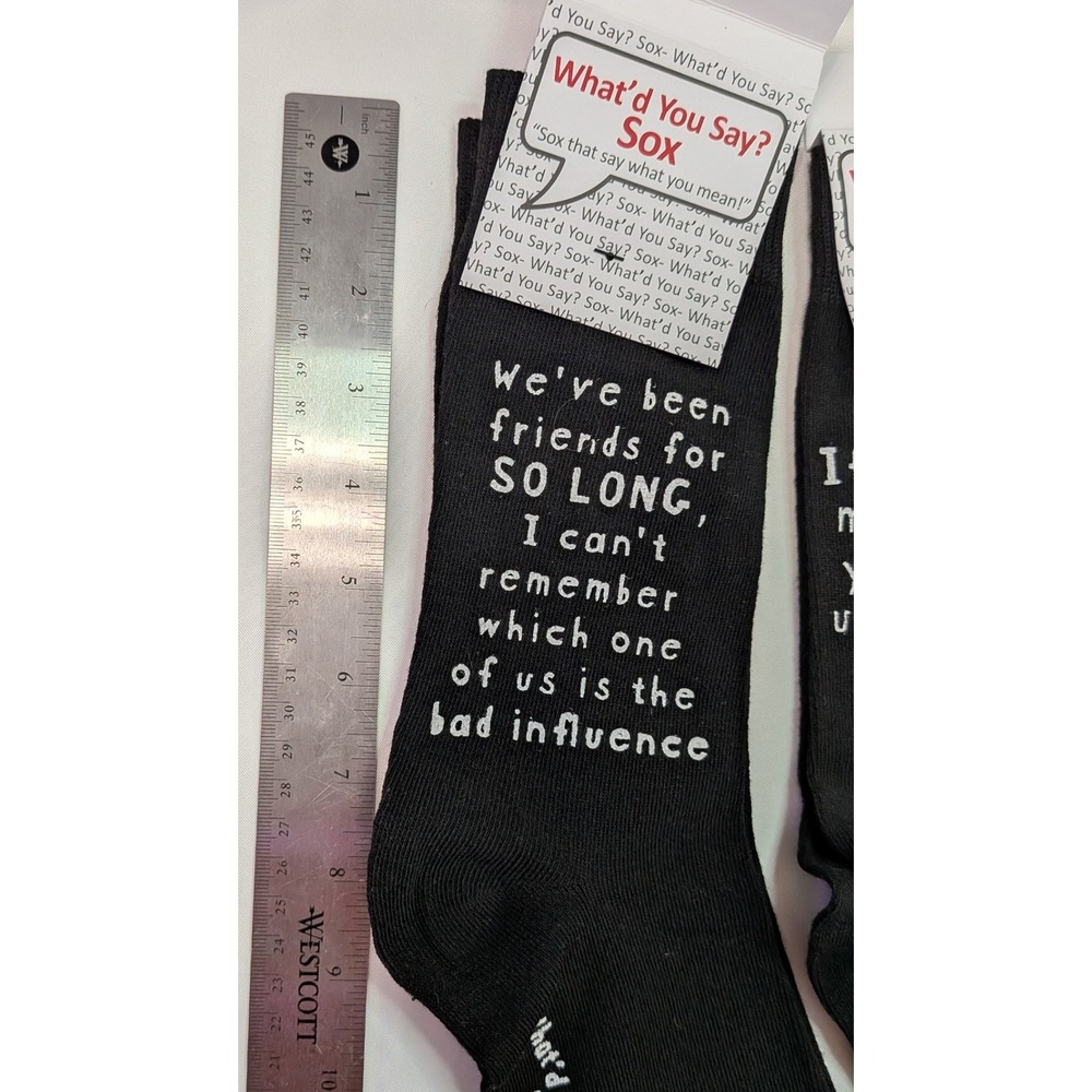What'd You Say? Sox Novelty Crew Socks Unisex OS Black New 3-Pack Funny Quotes